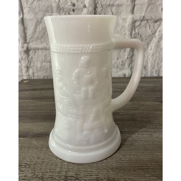 Vintage Federal Glass Colonial Milk Glass Tavern Scene Stein - Picture 1 of 8
